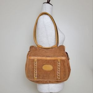 Vintage Boho Tan Suede Shoulder Bag – WesternCore with Chic Whipstitch Detail